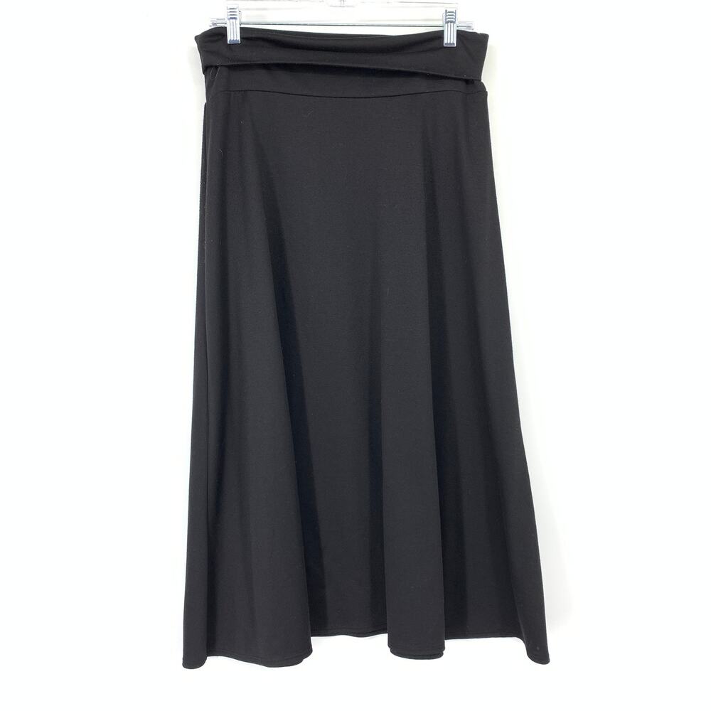 Sunny Leigh Skirt Womens Small Black Wide Fold-Over Waistband A-Line Jersey Knit